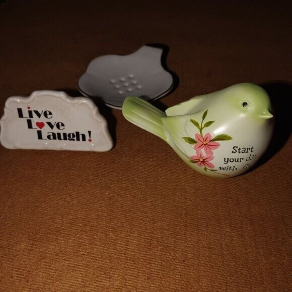 Ceramic Bird Figurine W/ Floral Design & "Start Your Day With Faith" + "Live Lov - Picture 2 of 3